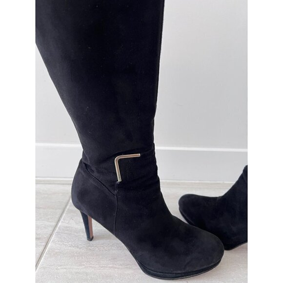 Nine West NWEVAH Size 9 1/2 M Tall Black 3 1/2 Inch Heel Boots with Zipper - Picture 3 of 14